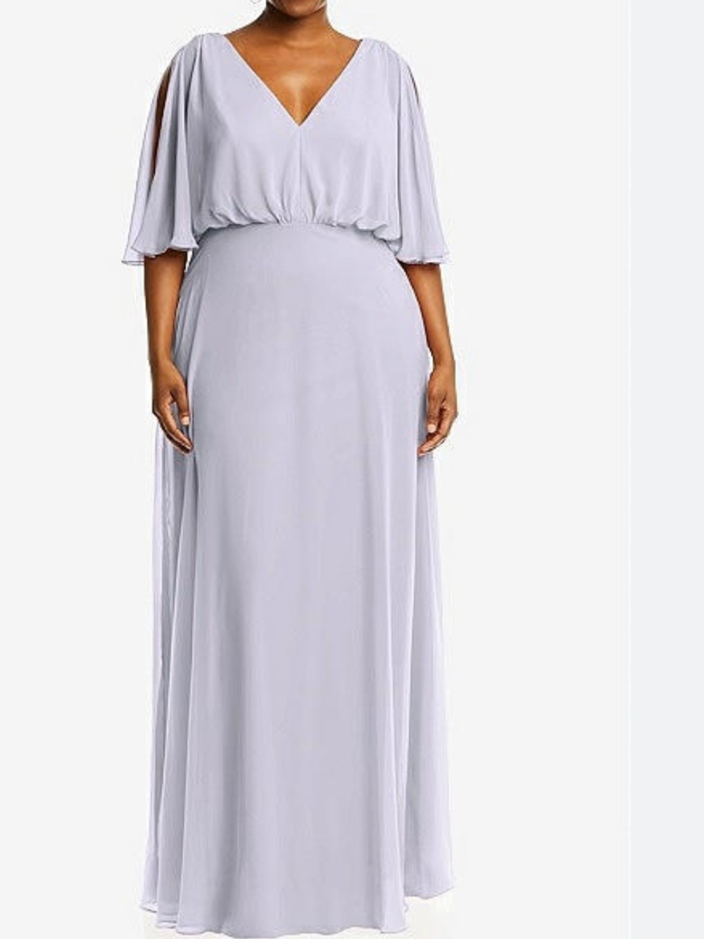 NWT After Six Split Sleeve Blouson Bodice Maxi Dress Silver Dove